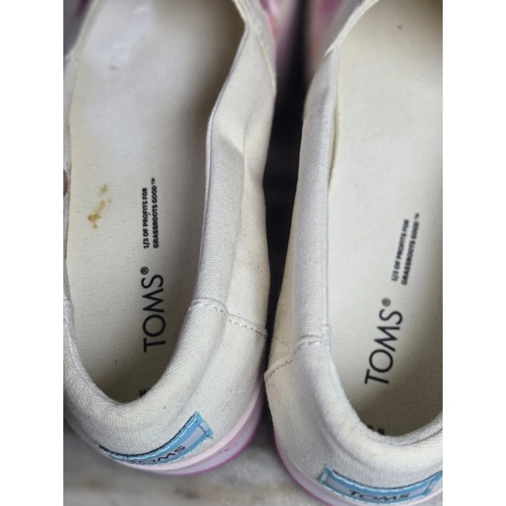 TOMS Alpargata Platform Shoes Cream Canvas Pink Floral‎ Embroidered Slip On 8.5
